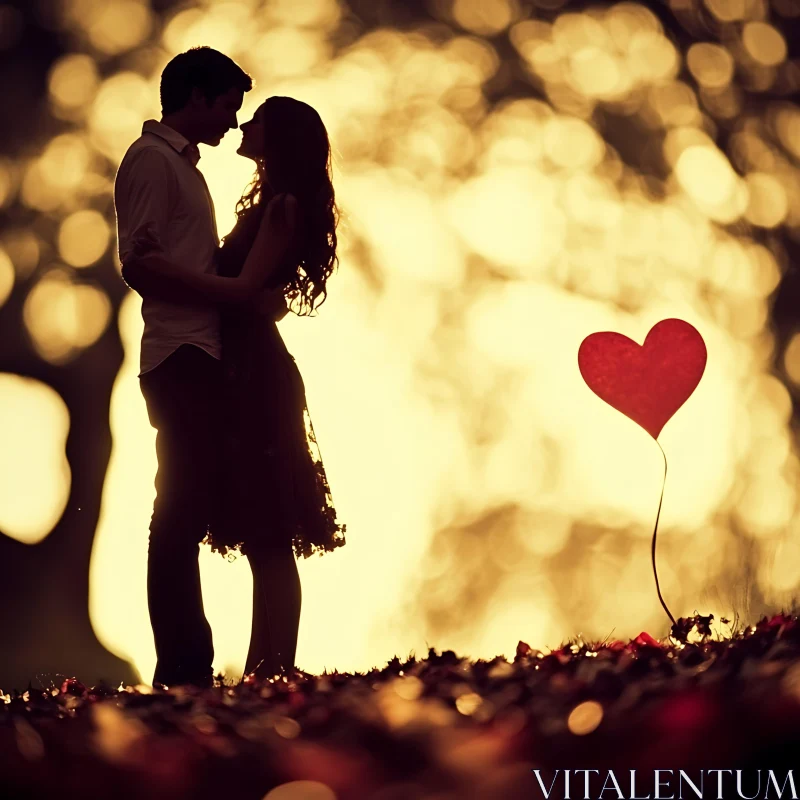 Silhouette of Love: Golden Embrace AI Image