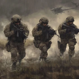 Military Patrol in Rainy Conditions