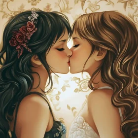 Intimate Portrait of Two Women Kissing