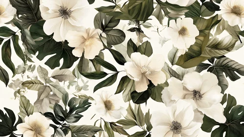 White Flowers and Green Leaves Pattern