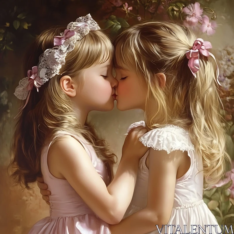 Two Girls Kissing Art Print AI Image