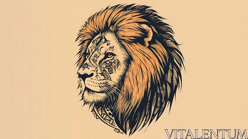 Lion Profile with Tribal Design AI Image