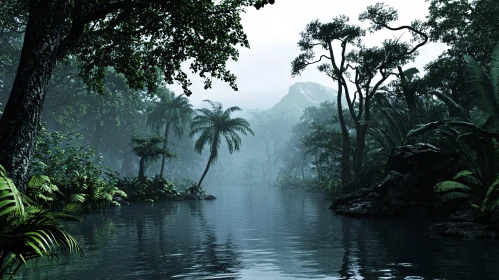 Serene Waterscape in Lush Jungle