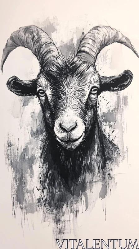 Artistic Goat Portrait Illustration AI Image