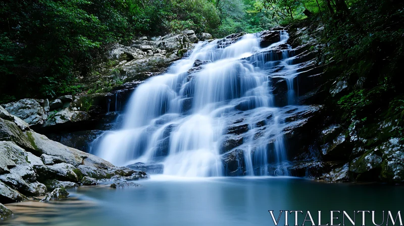 Serene Waterfall in a Verdant Forest AI Image