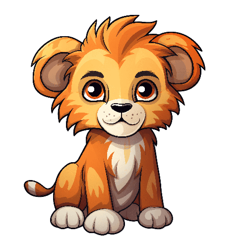 POD Design Adorable Cartoon Lion Cub with Fluffy Mane and Transparent Background