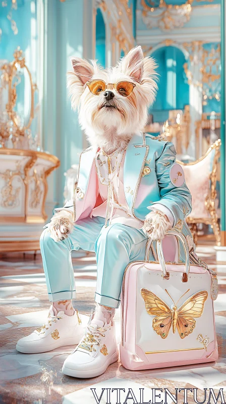 Stylish Canine in Opulent Room AI Image