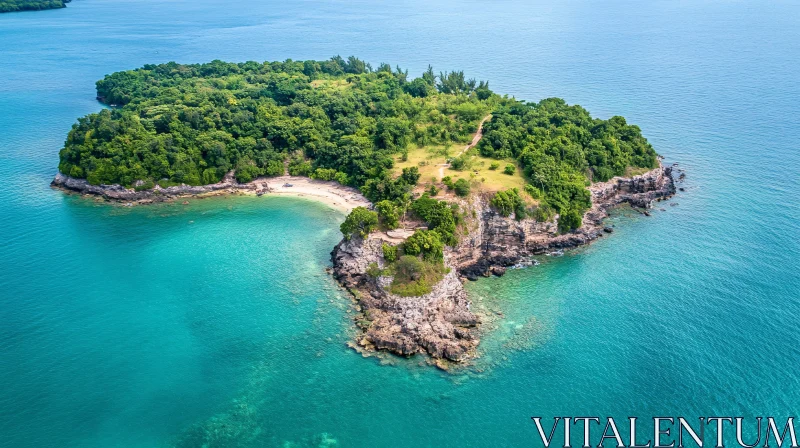 Tropical Island Landscape with Beach and Cliffs AI Image