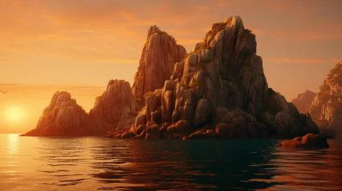 Breathtaking Sunset over the Ocean with Fantasy Rocks | Hyper-Detailed Rendering