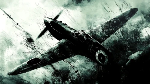 Monochrome Warplane Art with Distressed Texture