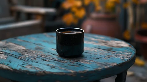 Coffee Cup on Weathered Table