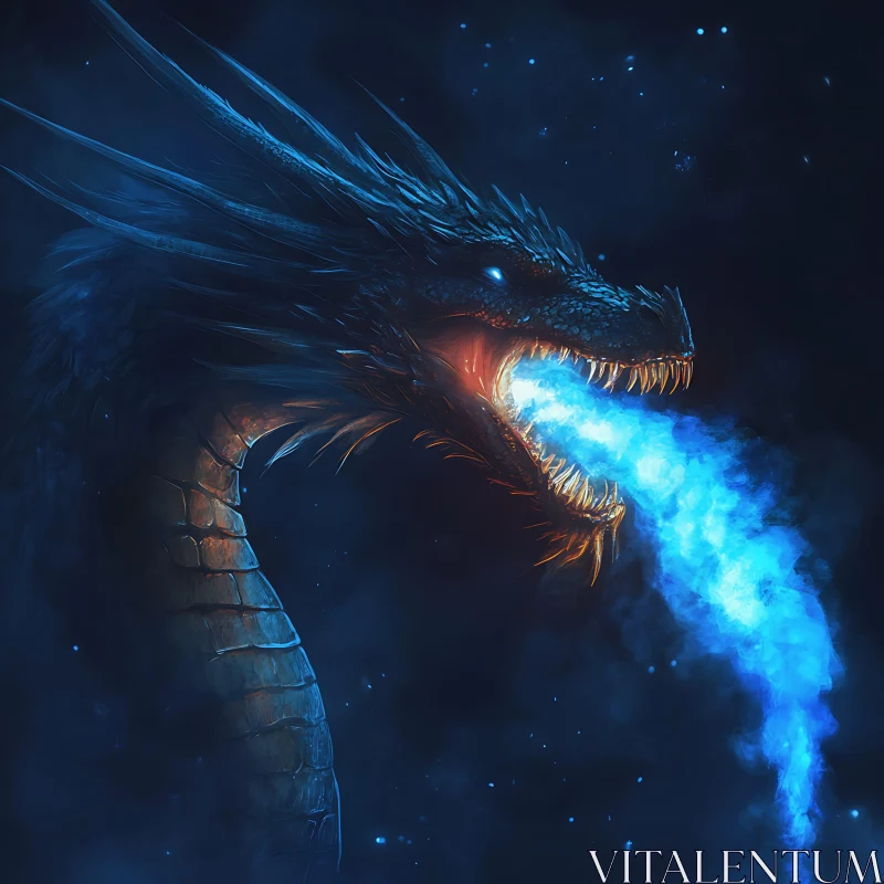 Fantasy Dragon with Icy Blue Flames AI Image