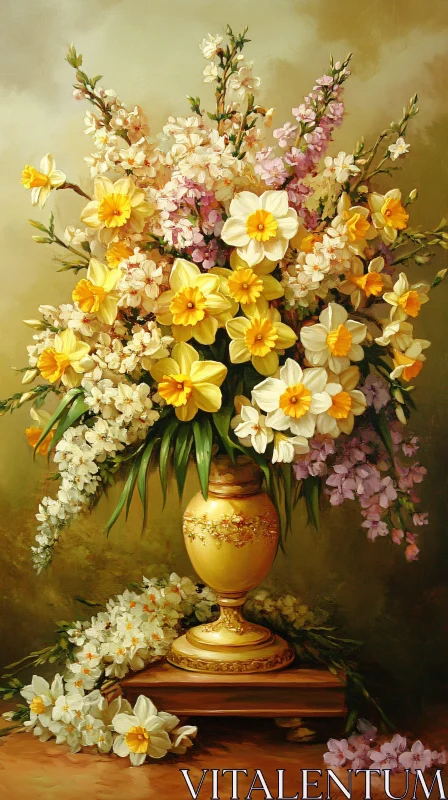 AI ART Elegant Floral Bouquet in Ornate Vase