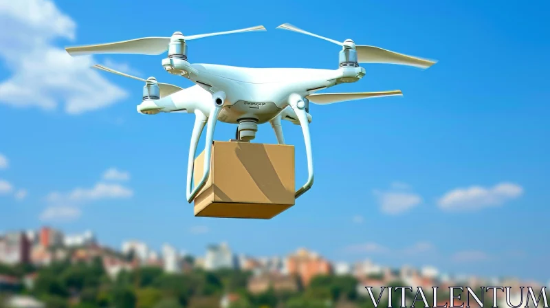 Drone Delivery: A Graceful Encounter of Sky and Boxes AI Image