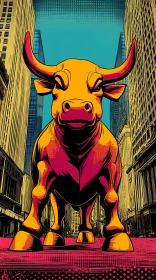 Pop Art Bull in Modern City