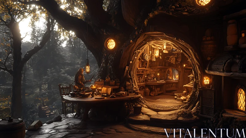 Whimsical Treehouse in the Woods AI Image