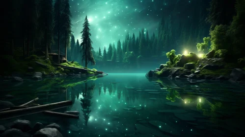 Enigmatic Forest with Stars: A Captivating 8k 3D Artwork