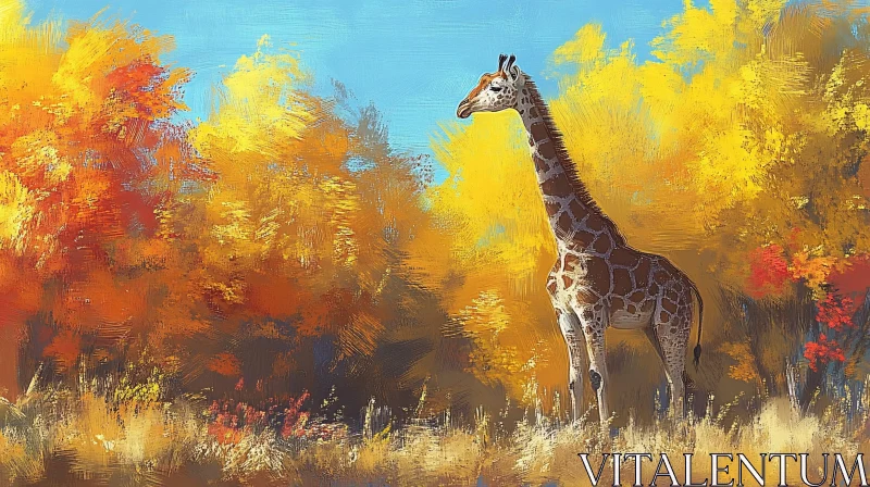 Giraffe in Autumn Landscape AI Image