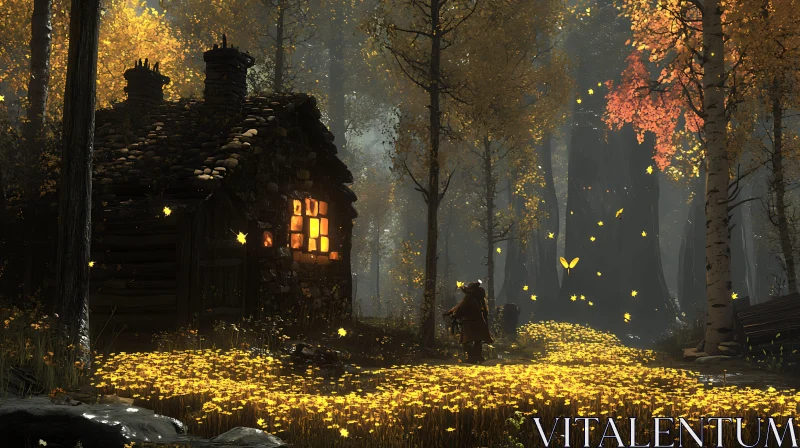 AI ART Cabin in the Woods: A Fall Scene