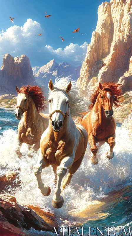 Powerful Horses in Mountainous Landscape AI Image