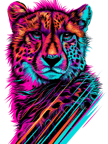 POD Design Neon Cheetah Head Illustration for Street Style Apparel