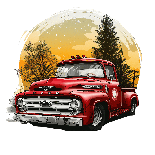 Retro Ford F100 Truck Illustration in Sunset POD Design