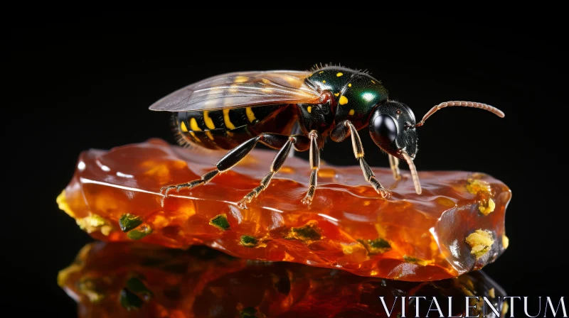 Wasp on Honey: An Amber and Emerald Spectacle AI Image