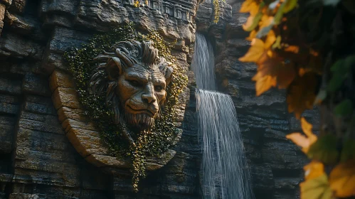 Stone Lion and Waterfall Oasis