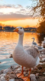 Peaceful Lakeside Goose at Dusk