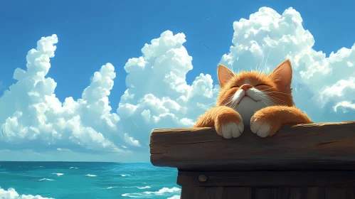 Tranquil Cat Overlooking Ocean