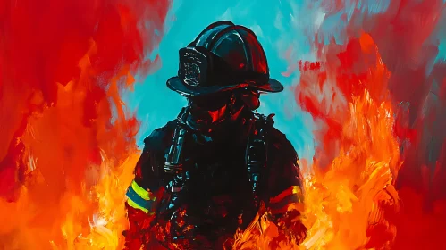 Firefighter in Action Amidst Intense Flames