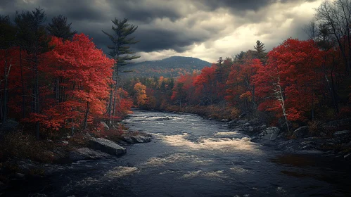 Dramatic Autumn Landscape Featuring a Flowing River