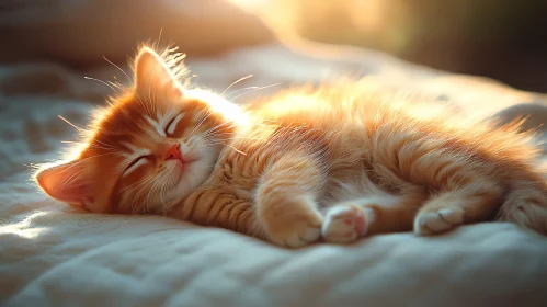 Peaceful Kitten in Sunlit Glow