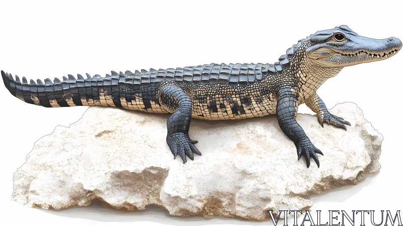 Alligator on Rock Illustration AI Image