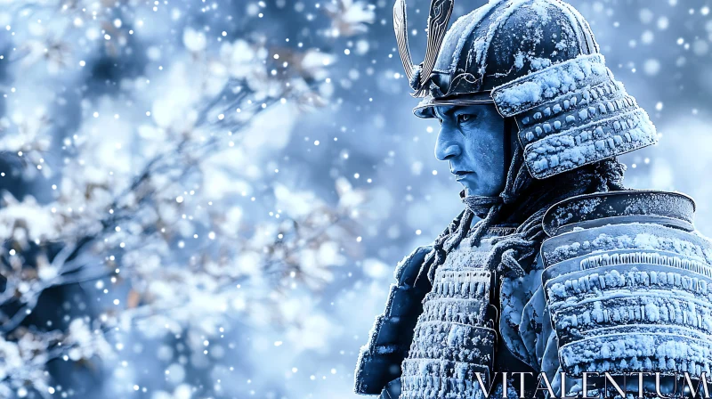 AI ART Snowy Samurai Warrior in Cold Winter