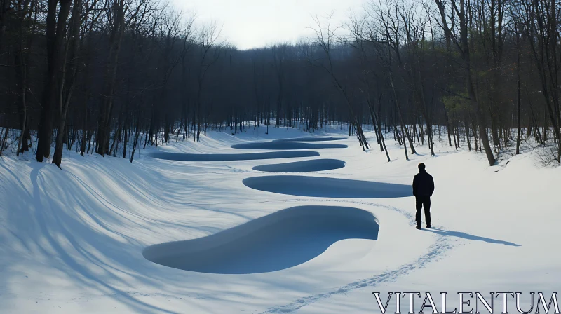 Snowy Winter Scene with Solitary Person AI Image