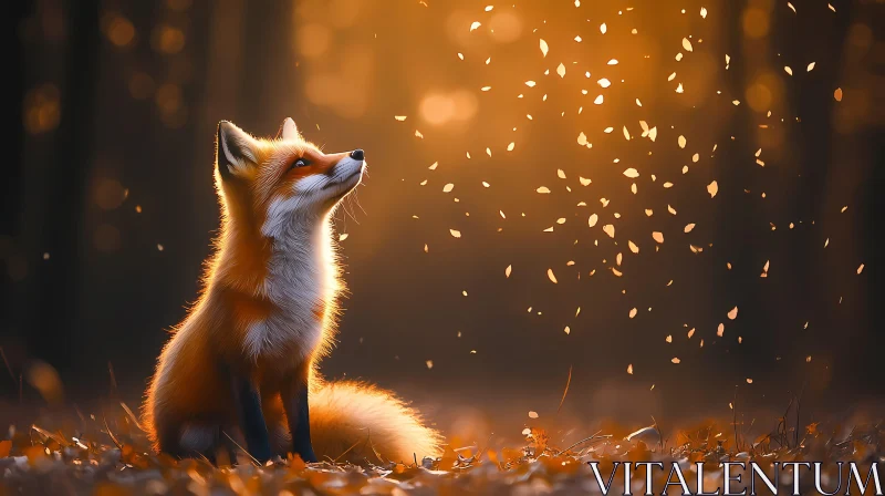 Magical Fox in Autumn Leaves AI Image