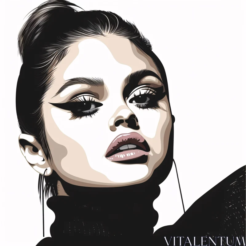 Selena Gomez High-Contrast Monochromatic Portrait AI Image