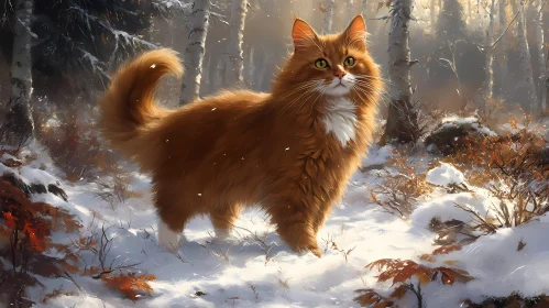 Majestic Cat in Winter Landscape