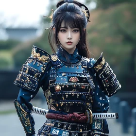 Woman Warrior with Katana in Traditional Armor