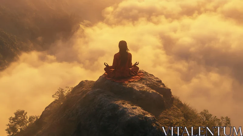 Zen Meditation on Mountain Top AI Image