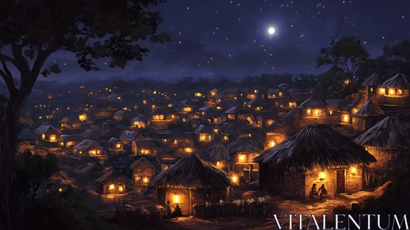 AI ART Moonlit Village at Night