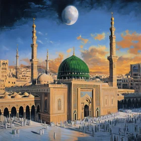 Green Dome Mosque at Sunset