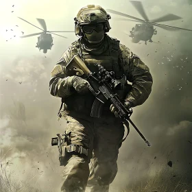 Military Soldier with Helicopters