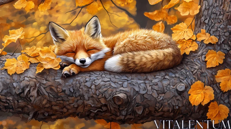 Autumn Slumber of a Red Fox AI Image