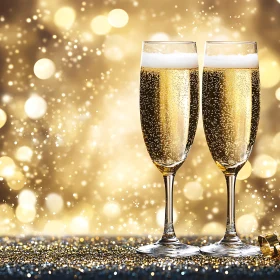 Golden Champagne Flutes Celebration
