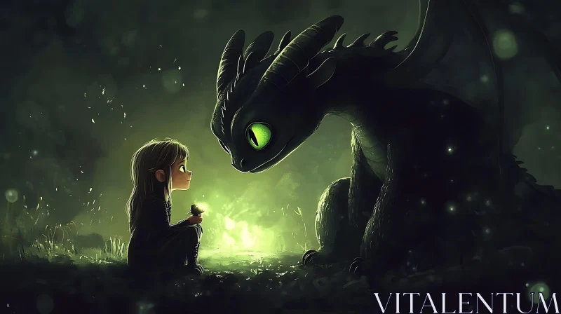 Enchanted Encounter: Girl and Dragon AI Image