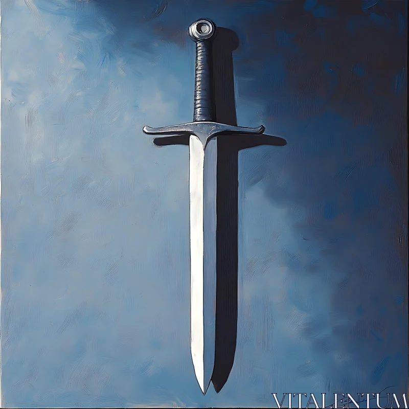 AI ART Monochromatic Sword Art on Blue Canvas