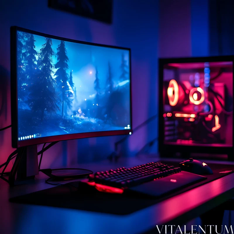 Elegant Gaming Station with RGB Lights AI Image