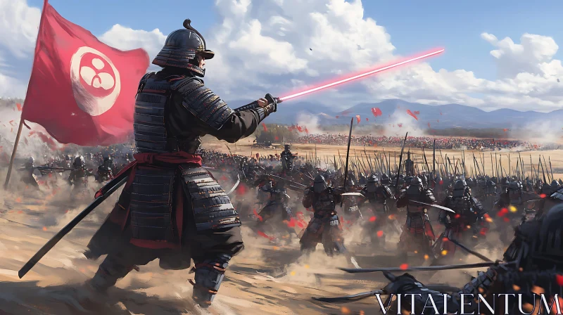 Feudal Future: Samurai Army Confrontation AI Image